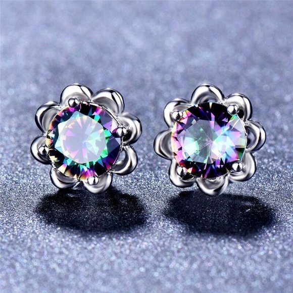 🍁 Round Colorful Micro Pave Zircon Stud Earrings for Women, EVGG1034 - Picture 2 of 5